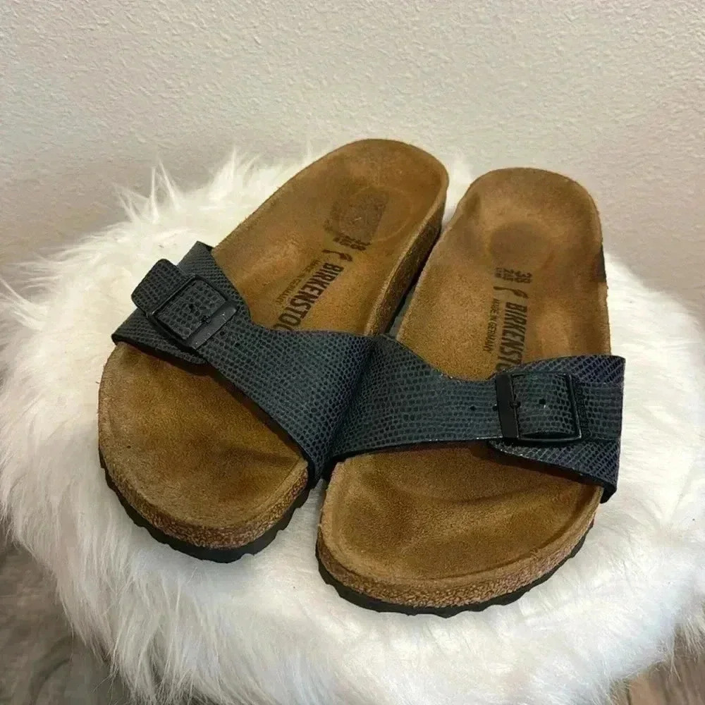 BIRKENSTOCK Madrid Slide Sandals Dark Blue birko-flor